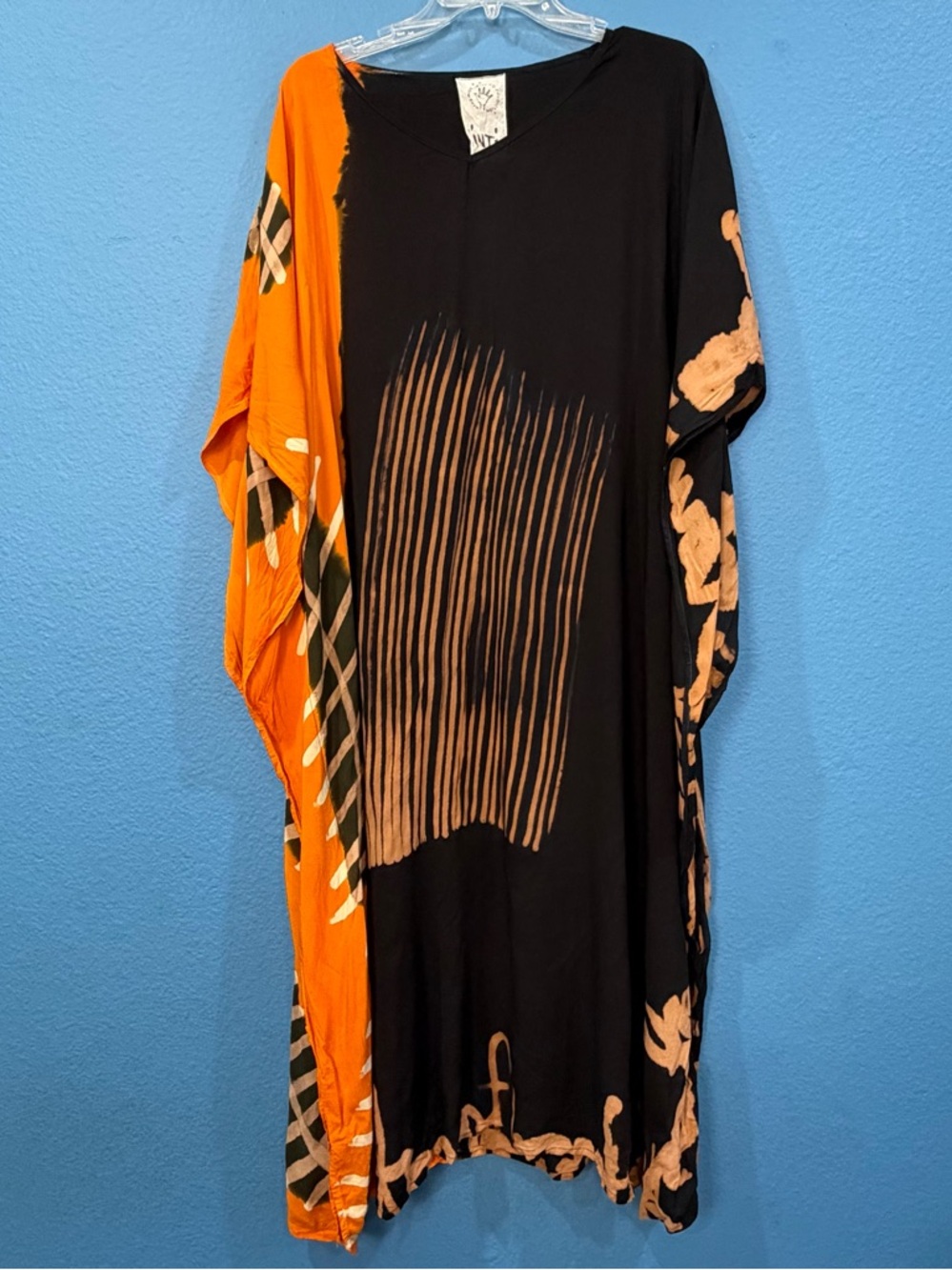 Inti Hand Made Orange Black Bohemian Caftan Kaftan One Size Limited Production